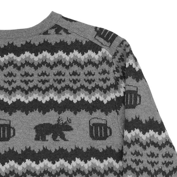 GH Bass Sweater Mens Small Crewneck Pullover Moose Beer Mug Wool Blend Novelty - Picture 9 of 11